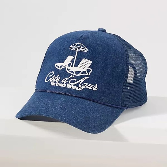 Anthropologie Coney Island Snap Back New Blue Trucker Hat